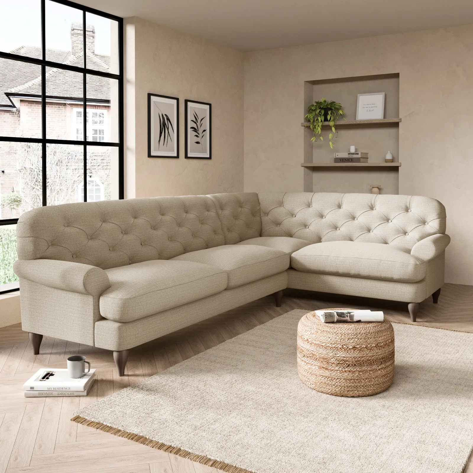 Canterbury Textured Weave Right Hand Corner Sofa Brown