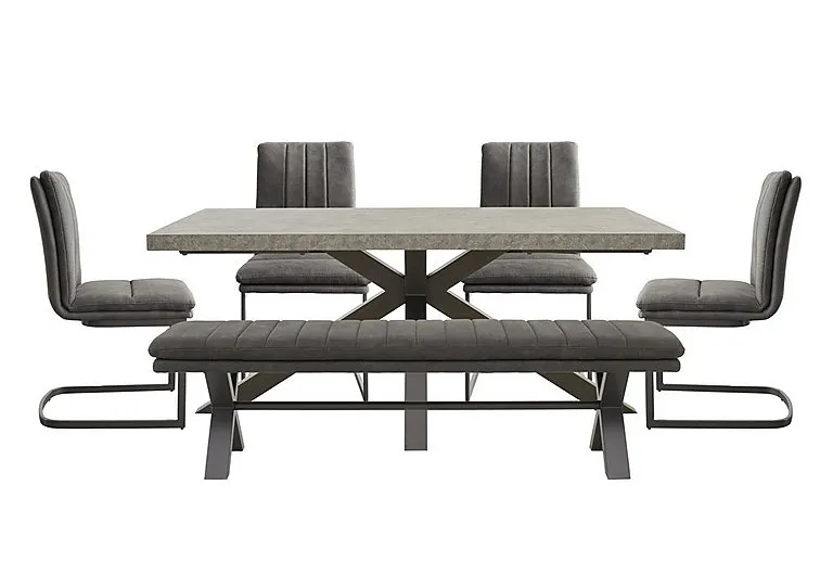 Moon Star Base Dining Table, Fabric Bench and 4 Fabric Cantilever Chairs