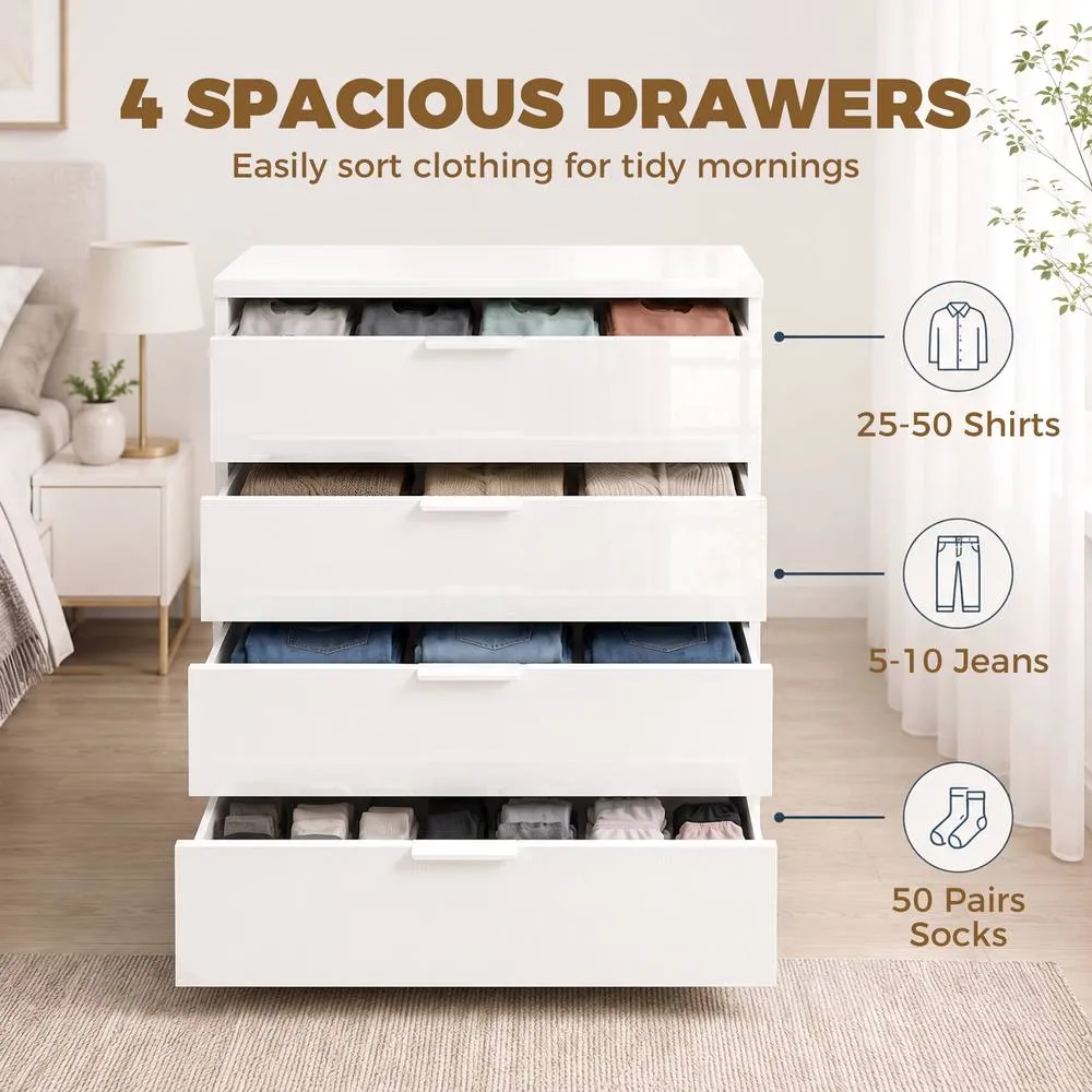 HOMCOM High Gloss 4-Drawer Chest of Drawers with Smooth Runners, White 5