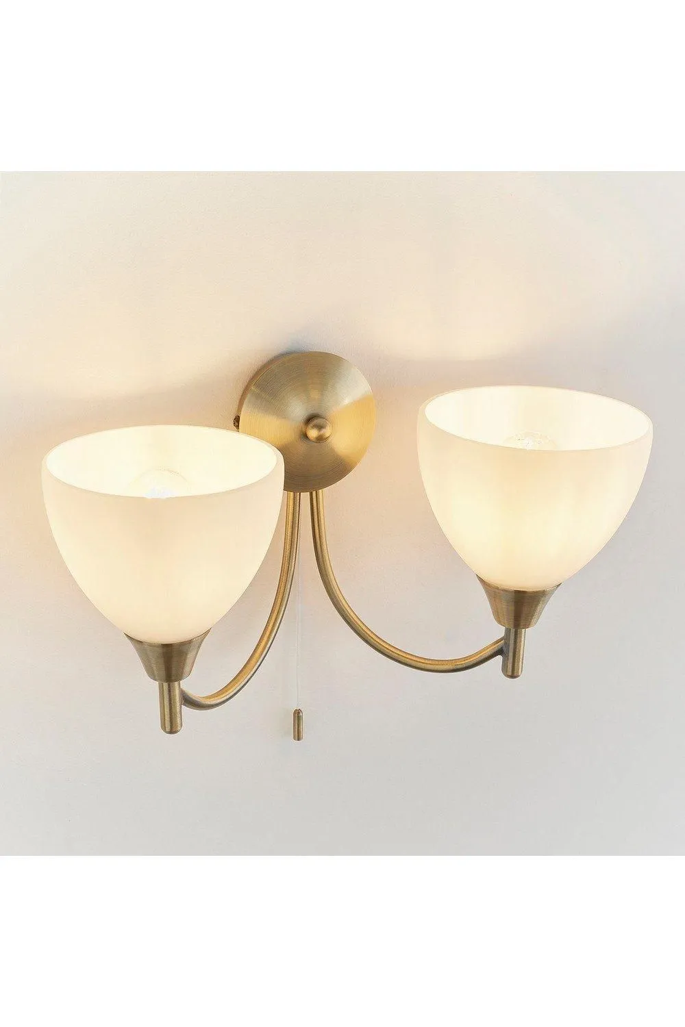 Netlighting Alton 2 Light Indoor Wall Light Antique Brass with Opal Glass E14 in Gold 2