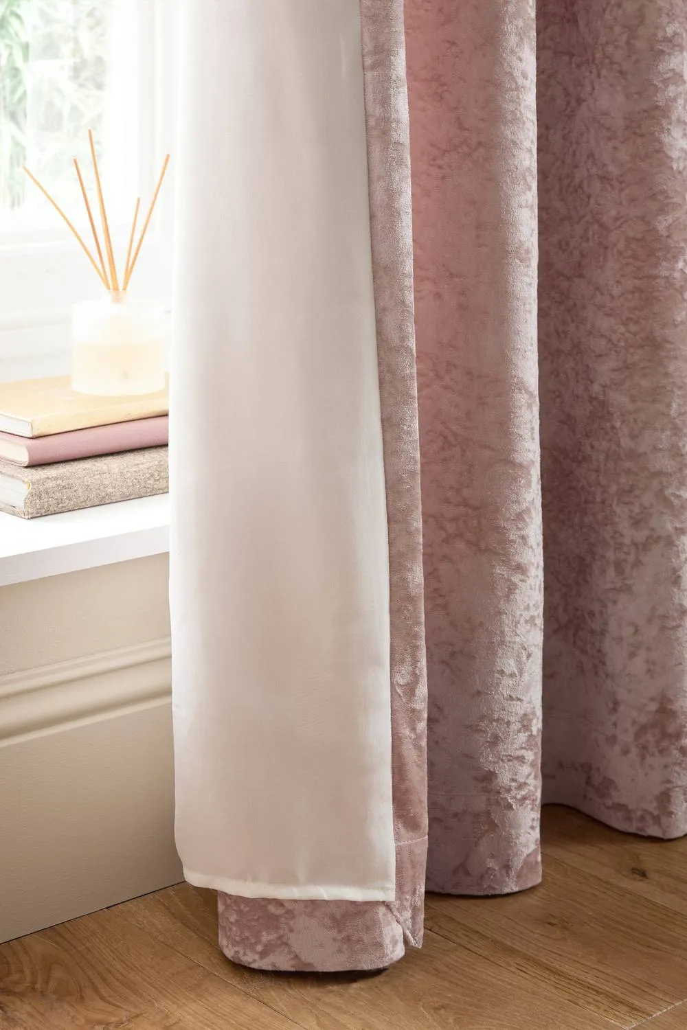 Catherine Lansfield 'Crushed Velvet' Lined Eyelet Curtains in Pink 4