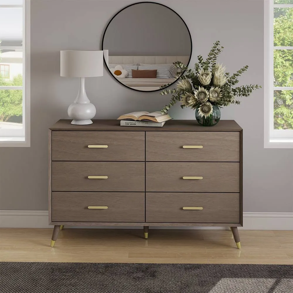 Melody Maison Large 6 Drawer Chest Of Drawers - Oslo Dark Wood Range in Brown