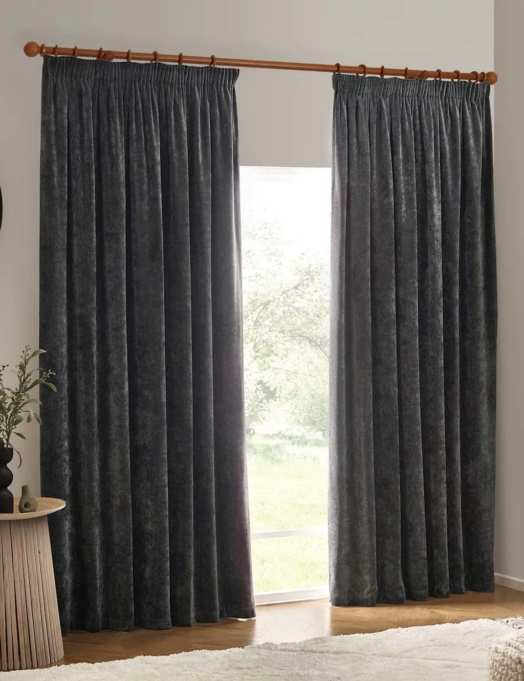 YARD Chenille Blackout Pencil Pleat Curtains Dark Grey