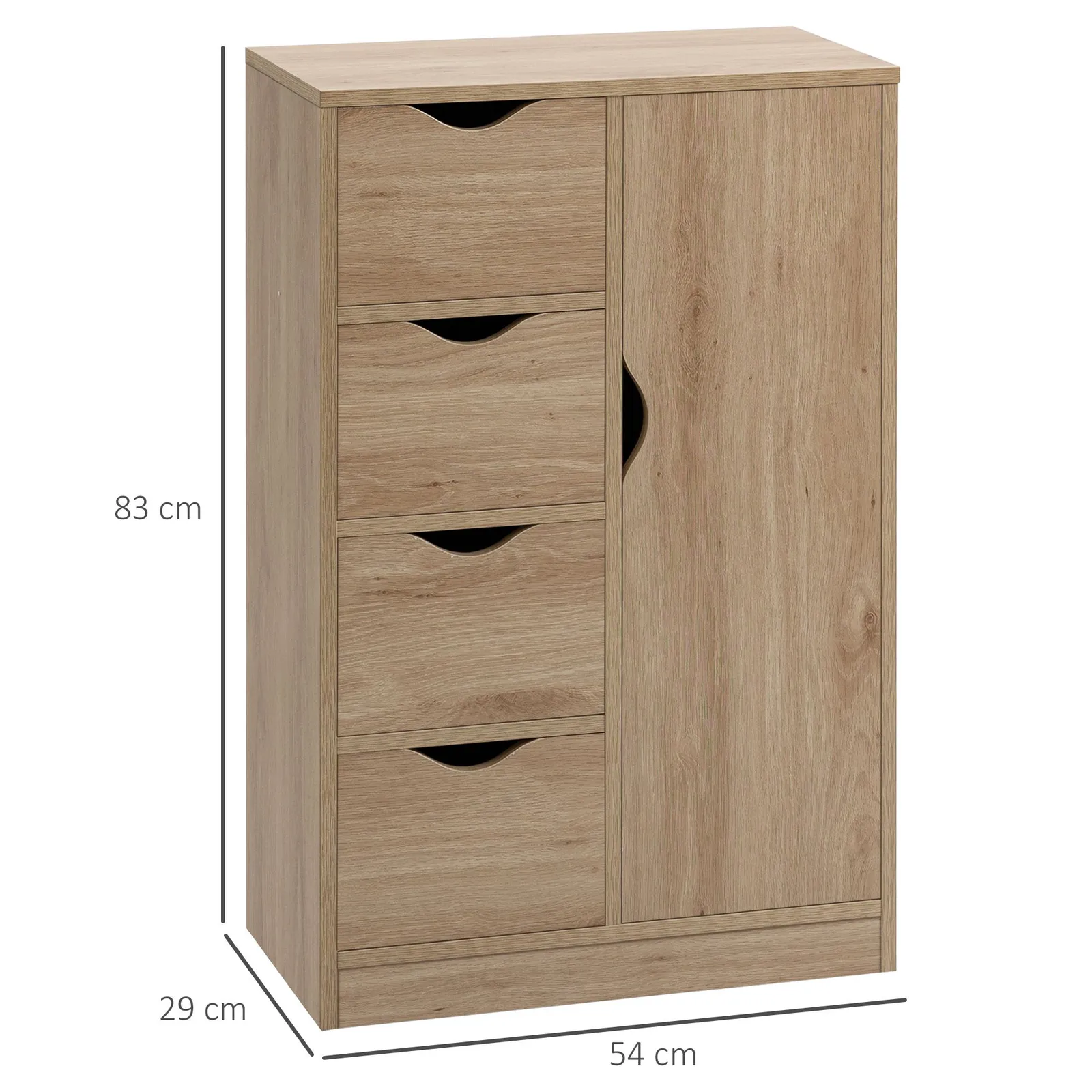 HOMCOM Bathroom Floor Cabinet Freestanding Storage Unit with 4 Drawers for Living Room in Light Brown 3