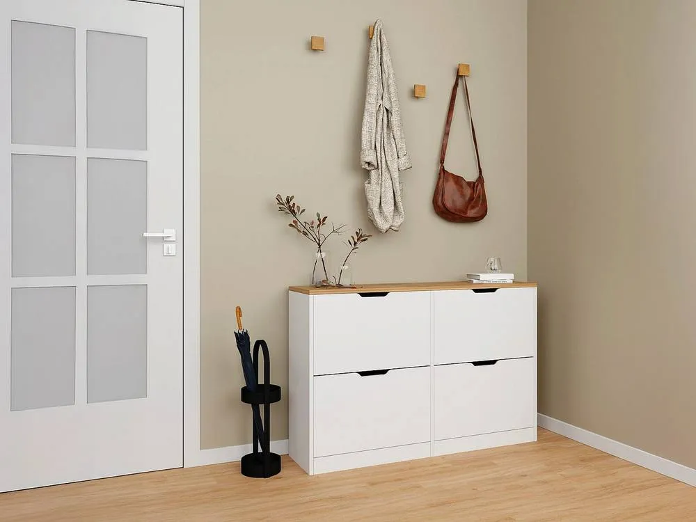 Vente-unique Shoe Cabinet With 4 Drop - Down Shelves - White & Natural - LOTULA in Light Oak