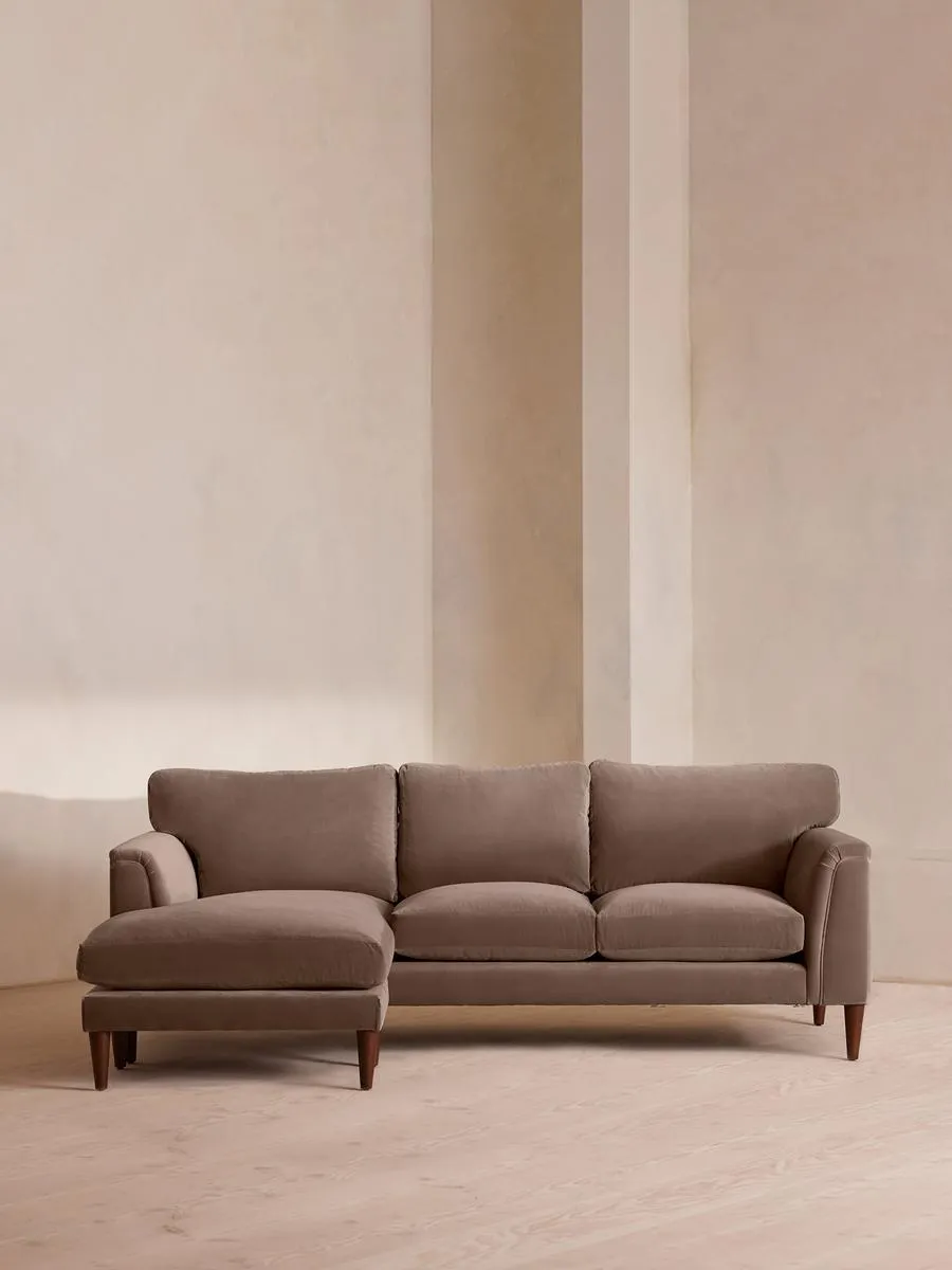 Reya Chaise-end Sofa, Velvet, Taupe