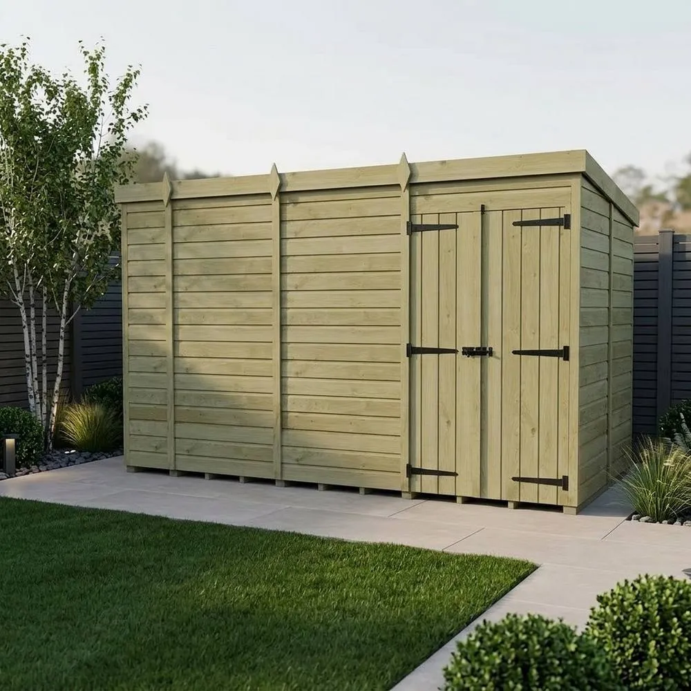 Buttercup Farm 14ft x 10ft Pent Garden Shed Double Door No Windows - Timber in Brown 2