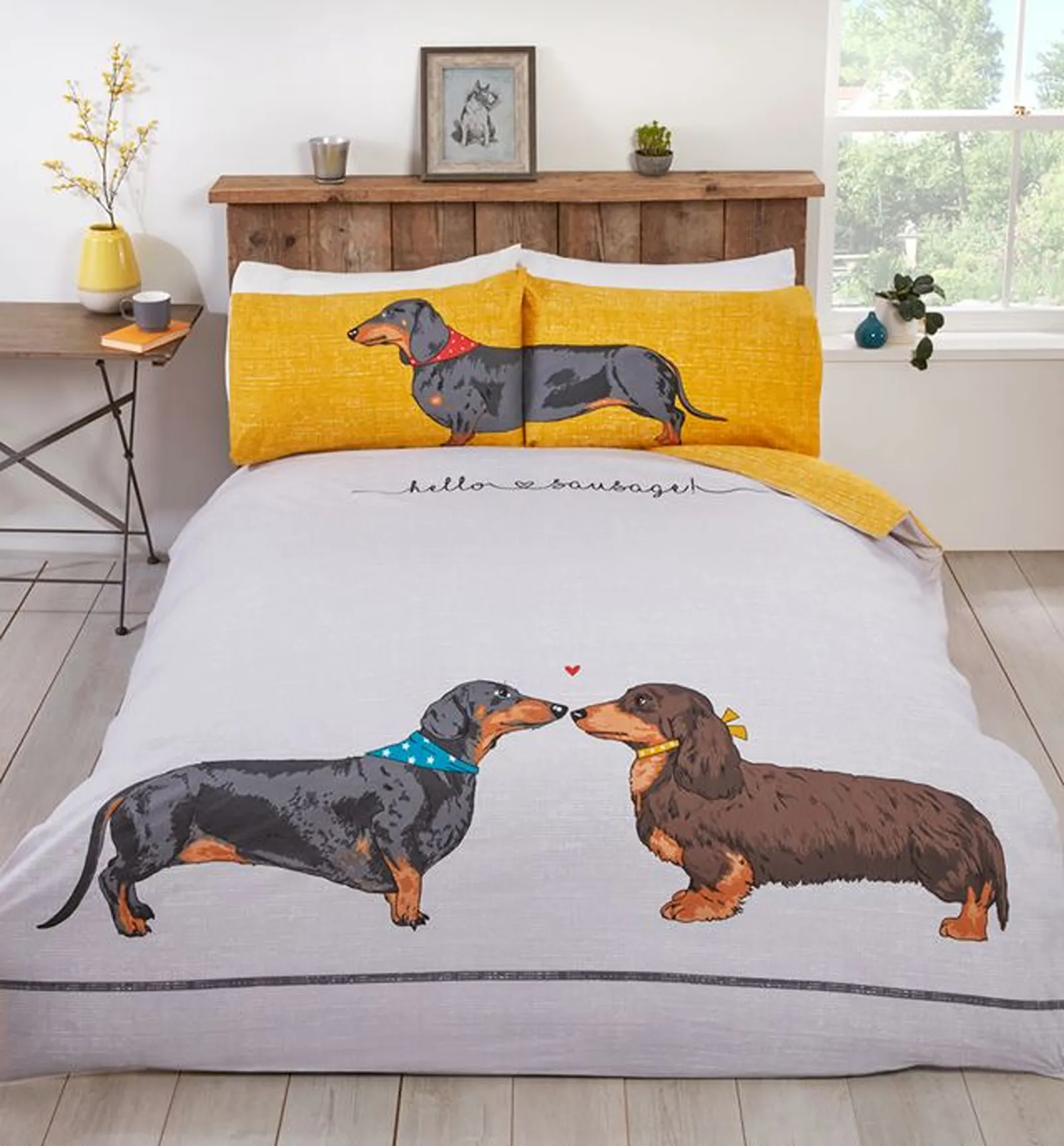 Rapport Home Hello Sausage Polycotton Duvet Cover Set with Pillowcase in Orange 2