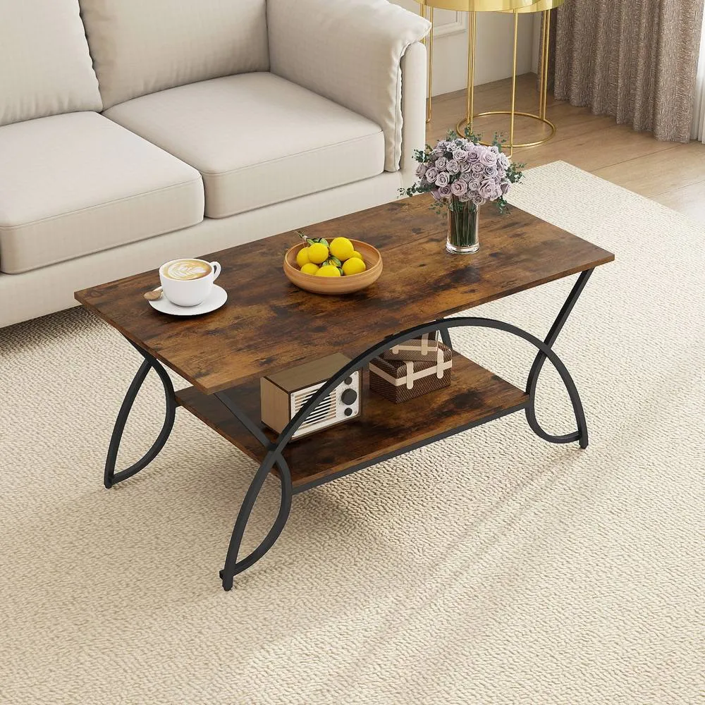 Costway 2-Tier Faux Marble Coffee Table Modern Cocktail Center Table w/ Shelf in Brown 5