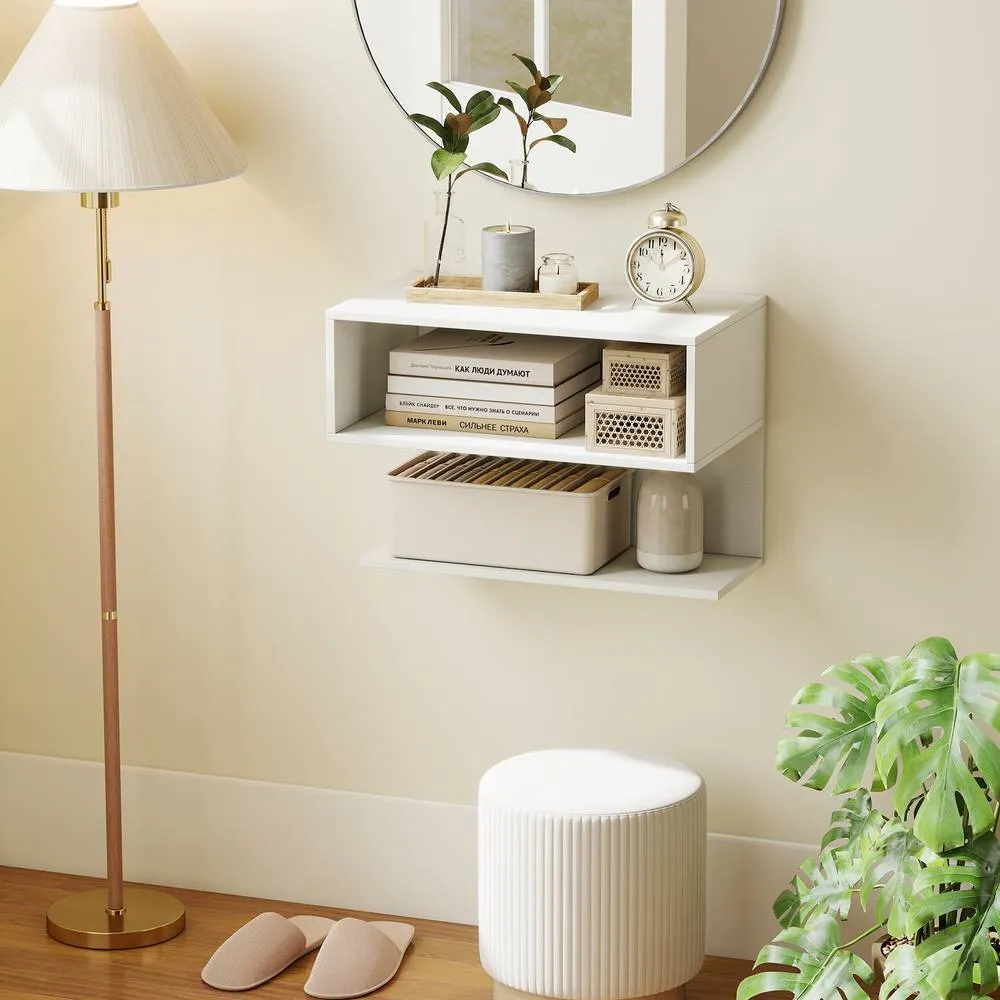 Costway Set of 2 Wall Mounted Bedside Tables Hanging Side Table in White 6