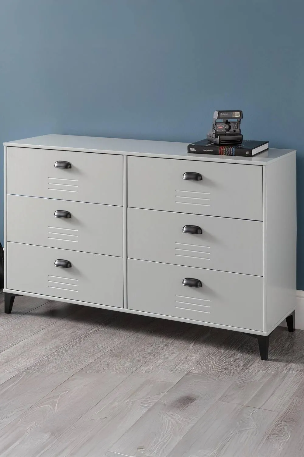 Julian Bowen Lakers Locker Style 6 Drawer Wide Chest in Grey