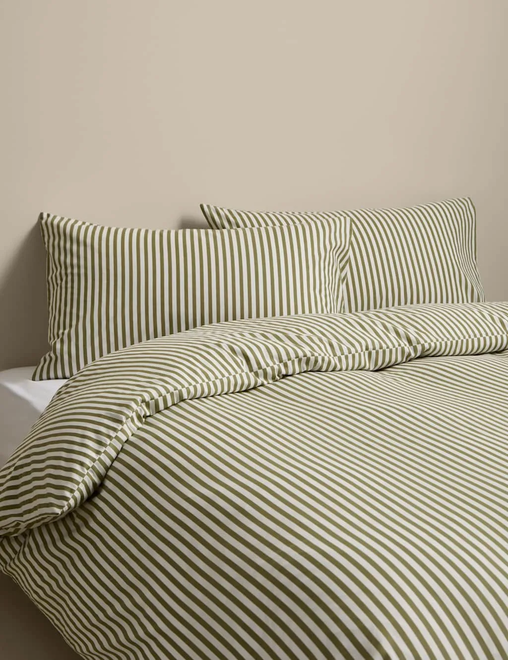 M&S Cotton Blend Simple Stripe Bedding Set Fern
