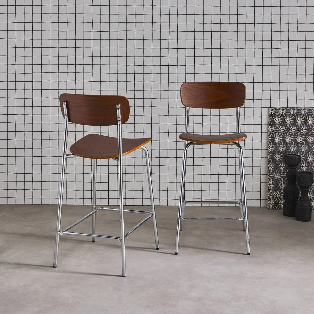 sweeek Vintage metal & plywood bar stool (set of 2) in Silver 5