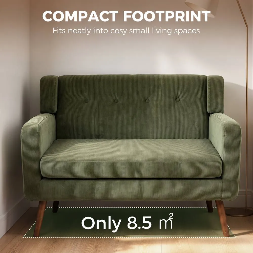 HOMCOM 2 Seater Sofa, 118 cm Corduroy Small Loveseat Sofa, Dark Green 6