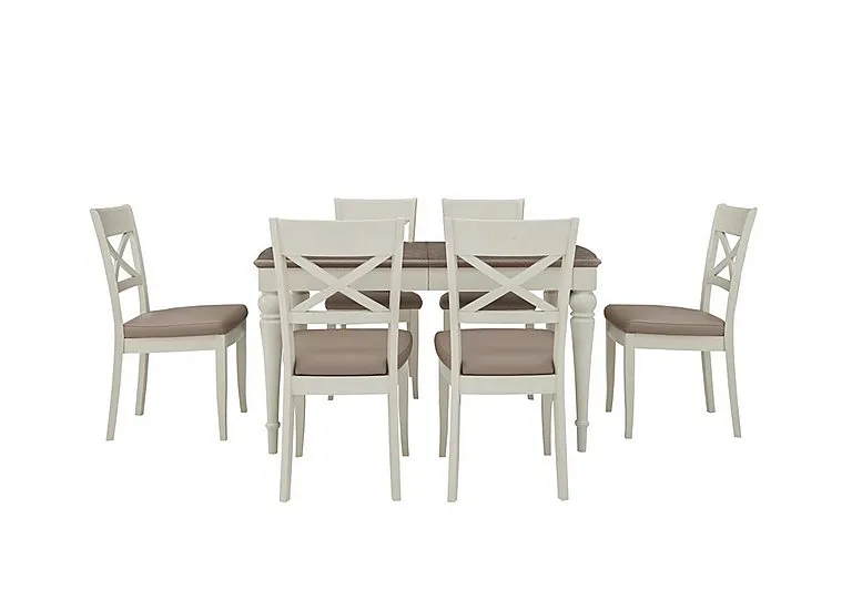 Annecy Extending Dining Table with 6 Faux NC Leather Cross Back Chairs