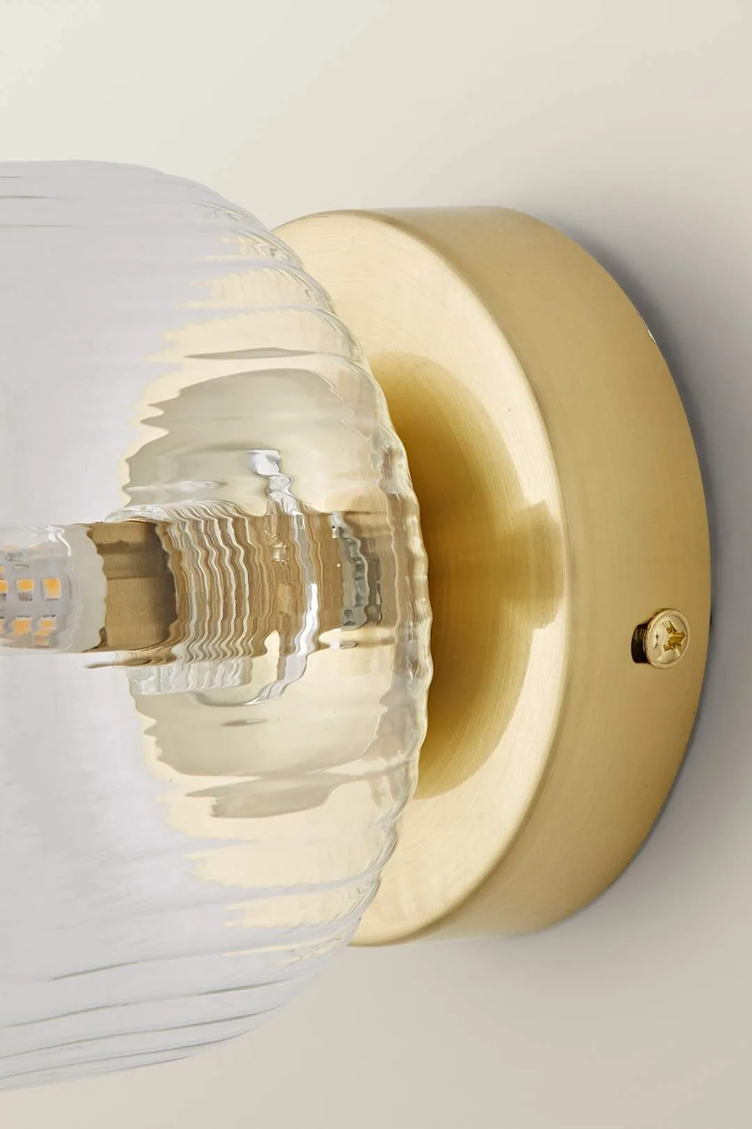 ValueLights Calpe Pair of Small Ribbed Glass Flush Ceiling Wall Lights with Bulbs in Gold 6