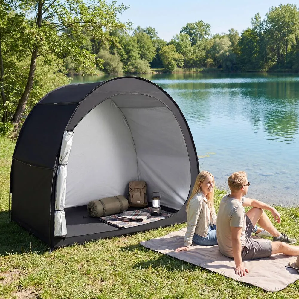 Costway Bike Storage Tent Portable Bicycle Shed w/ Floor Mat & Zippered Door in Black 6