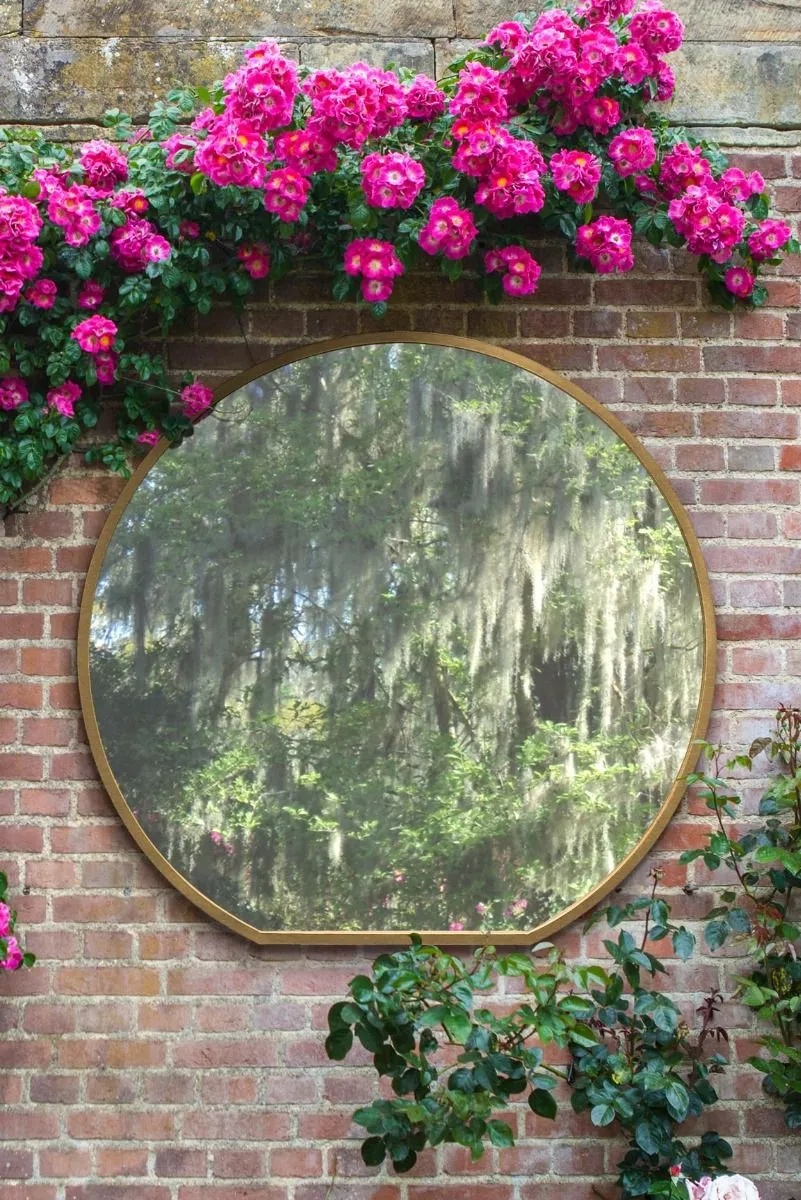 MirrorOutlet Gold Framed Flat Bottom Circular Garden Wall Mirror (126CM X 120CM) 2