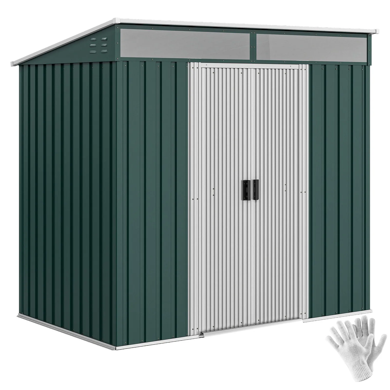 OUTSUNNY 6.5x4FT Garden Shed w/ Foundation Lockable Metal Tool Shed in Green 2