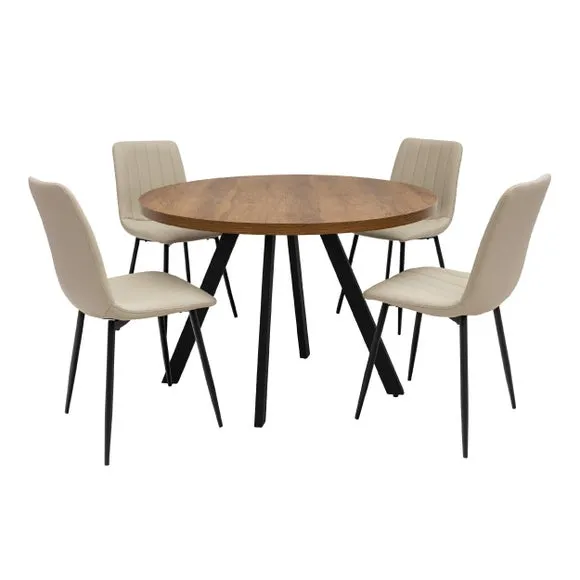 Panama Round Dining Table with 4 Faux Leather Dining Chairs 2