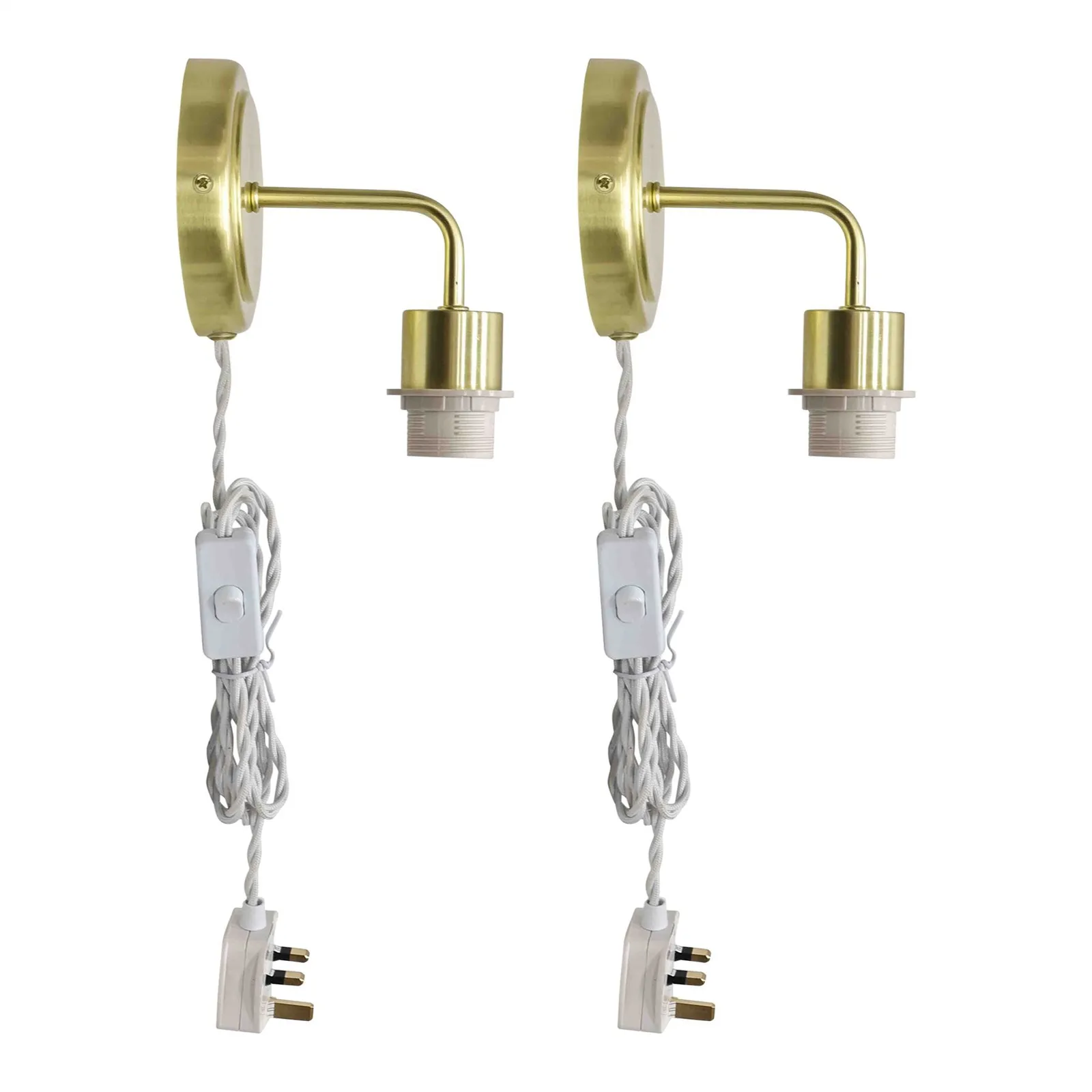 First Choice Lighting Set of 2 Toby - Satin Brass Plug in Wall Light Fittings Only in Gold
