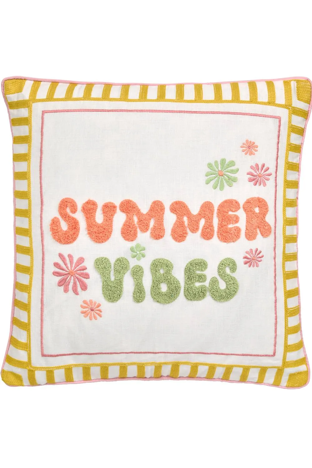 Fusion 'Summer Vibes' Slogan Embroidered Filled Cushion 2