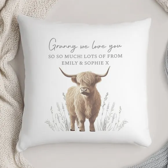 Personalised Highland Cow Square Cushion 4