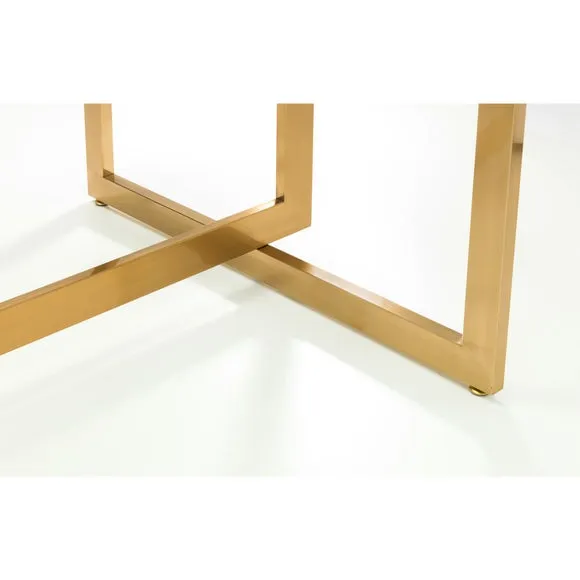 Minori 6 Seater Rectangular Glass Top Dining Table, Gold 5