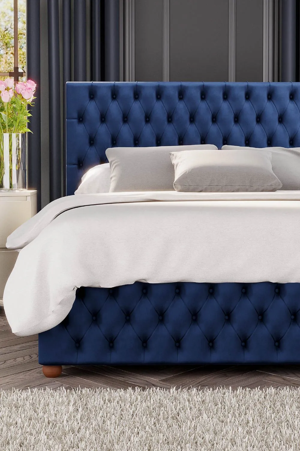 Laurence Llewelyn-Bowen Seren Ottoman Storage Bed in Plush Velvet Fabric, Custom Made in Navy 4