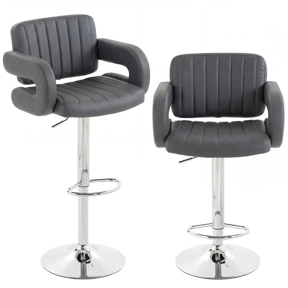 HOMCOM Bar Stools Adjustable Swivel with Armrest Set of 2 Grey 2