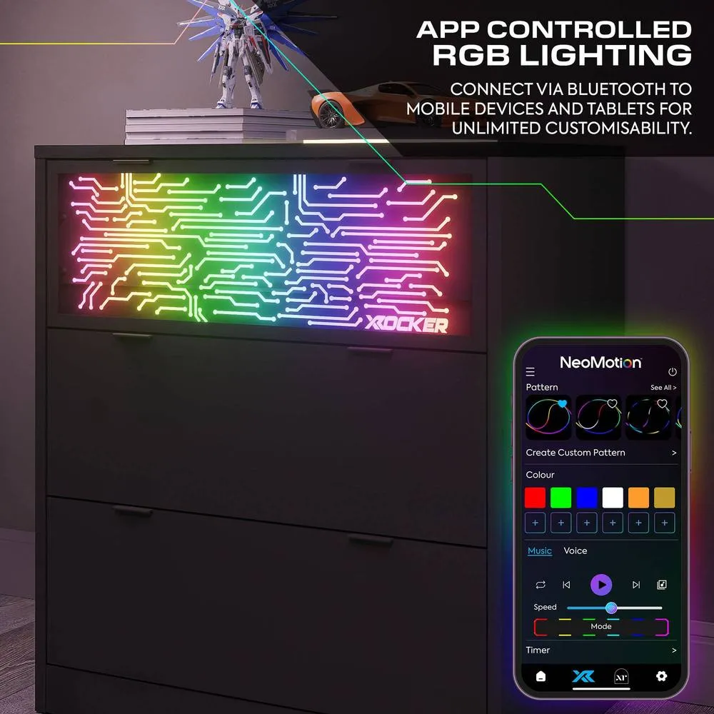 X Rocker NeoNite Chest Of 3 Drawers with App Control RGB LED Lights - Black 5