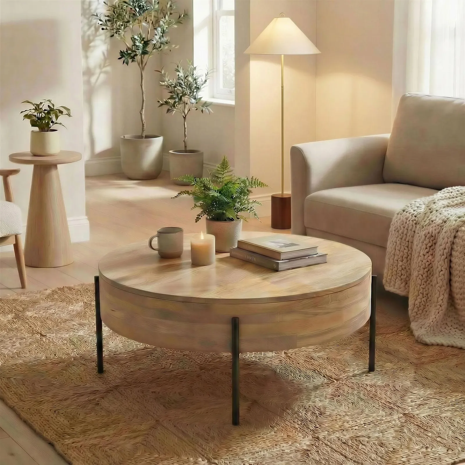 FurnitureboxUK Rohan Round Solid Acacia Wood Coffee Table in Brown
