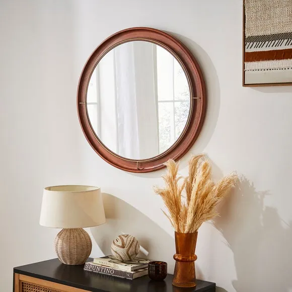 Mango Wood & Metal Round Wall Mirror