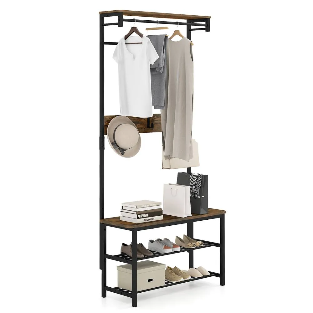 Costway 5-in-1 Multifunctional Entryway Organizer with Storage Shelf in Brown
