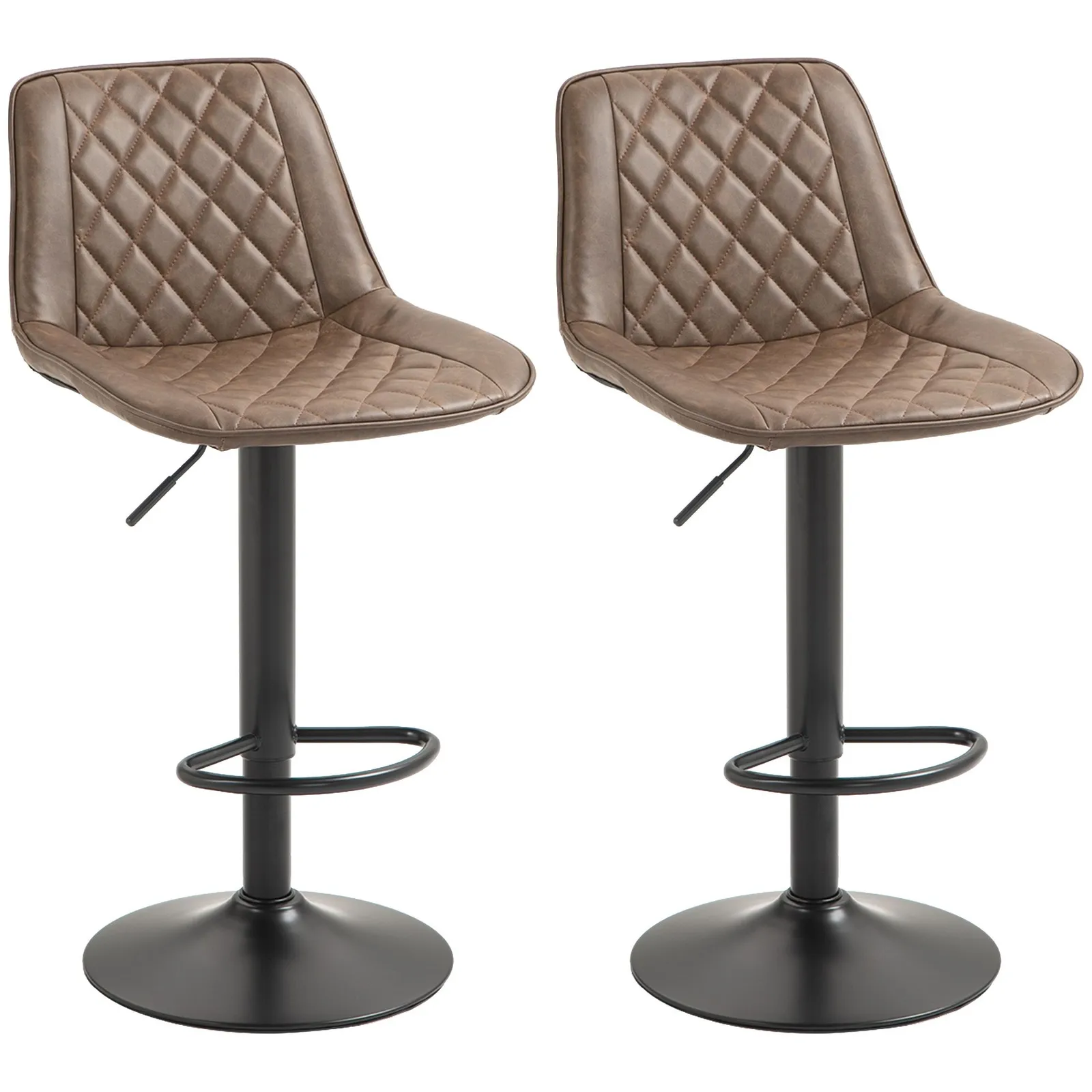 HOMCOM Bar Stools Set of 2, Adjustable Bar Chairs Swivel for Kitchen Brown 2