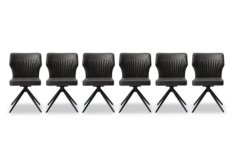 Jayden Set of 6 Faux Leather Swivel Dining Chairs - Dark Grey