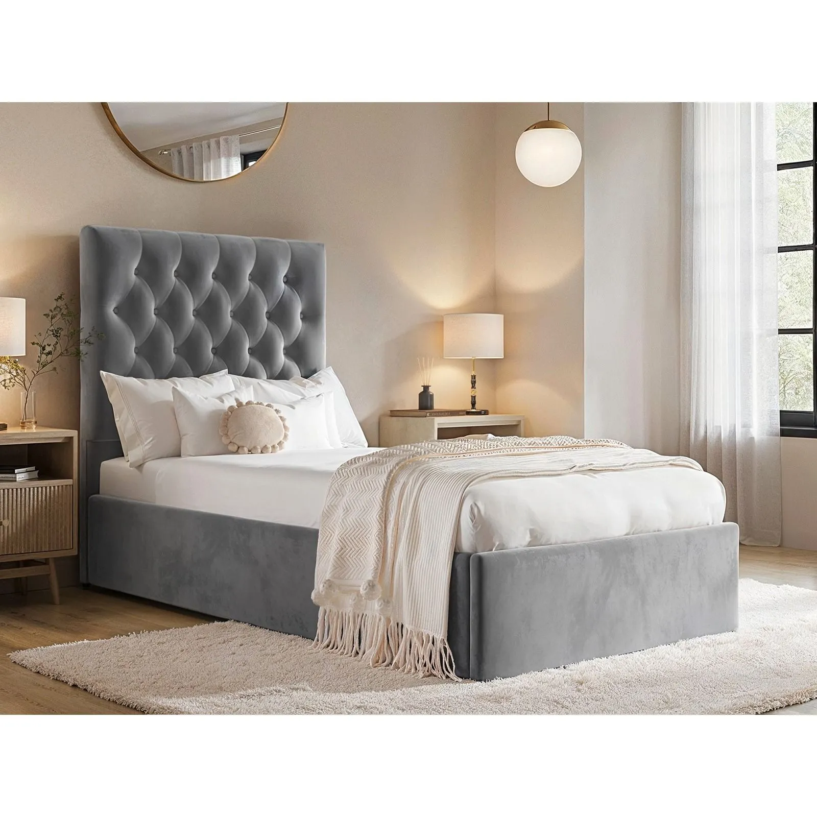 Flair Milan Velvet Single Ottoman Bed in Grey 1