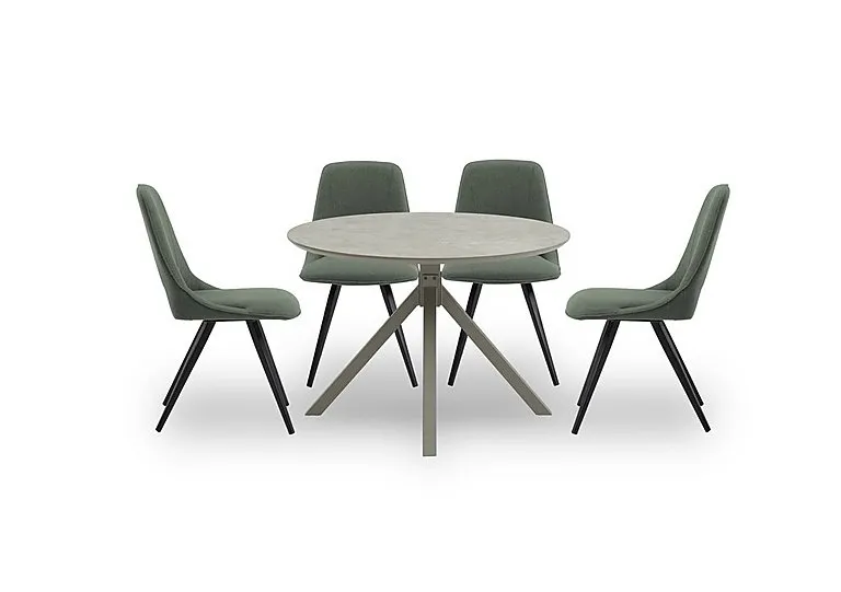 Matera Round Dining Table with Star Base and 4 Fabric Chairs with Black Legs - Forest