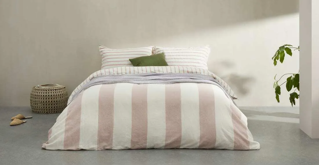 Kelsey Linen & Cotton Stripe Duvet Cover + 2 Pillowcases, King Size, Plaster Pink