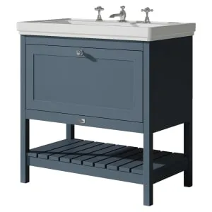 Bayswater Hartleigh Stiffkey Blue Traditional Freestanding Vanity Unit & 3 Tap Hole Traditional Recessed Basin - 800mm 2
