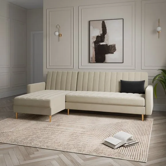 Kendall Quilted Velvet Clic Clac Storage Corner Sofa Bed