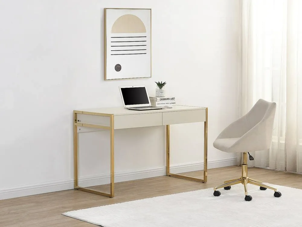 Vente-unique Desk With 2 Drawers - MDF & Metal - Beige & Gold - MASON