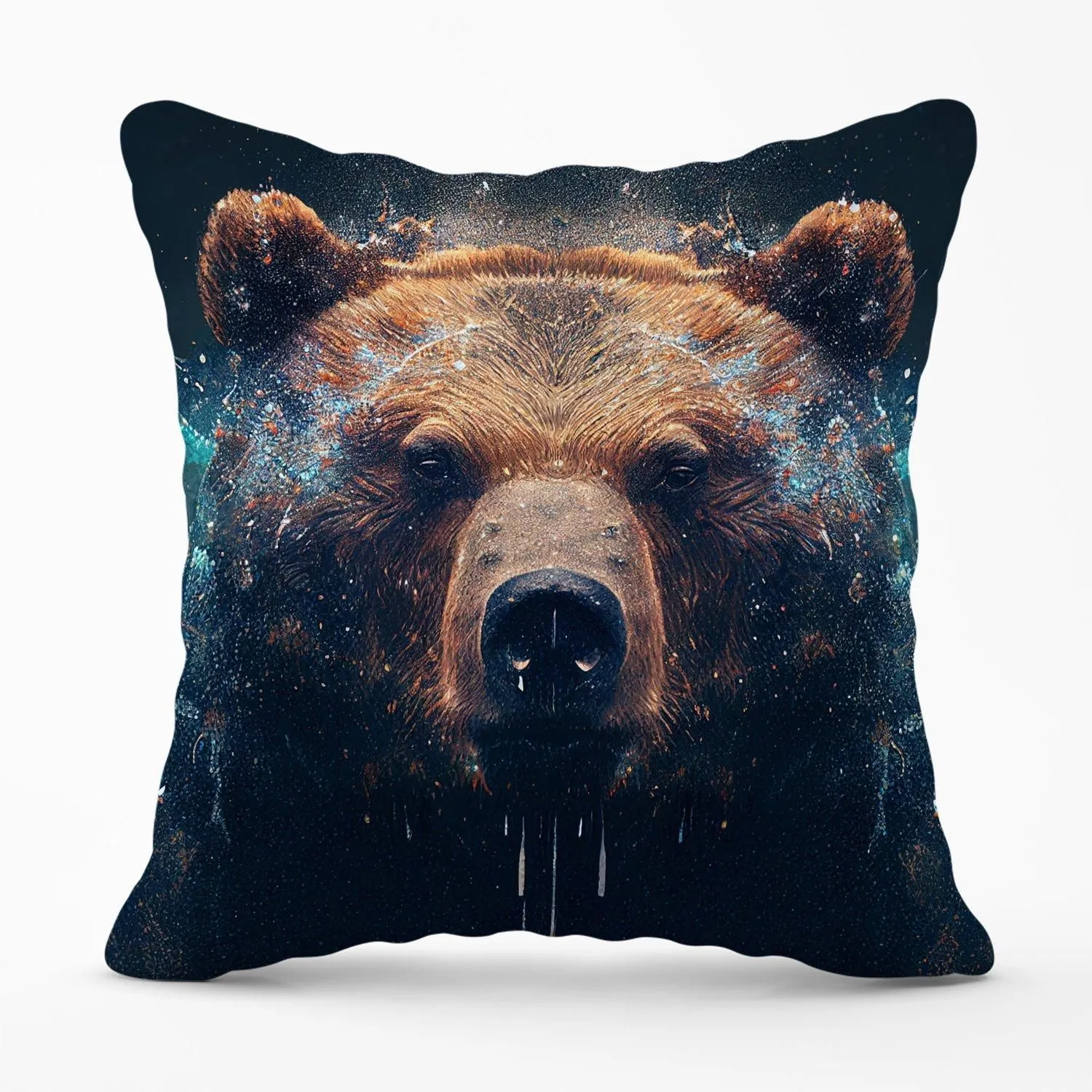 Warren Reed - Designer Brown Bear Face Splashart Outdoor Cushion