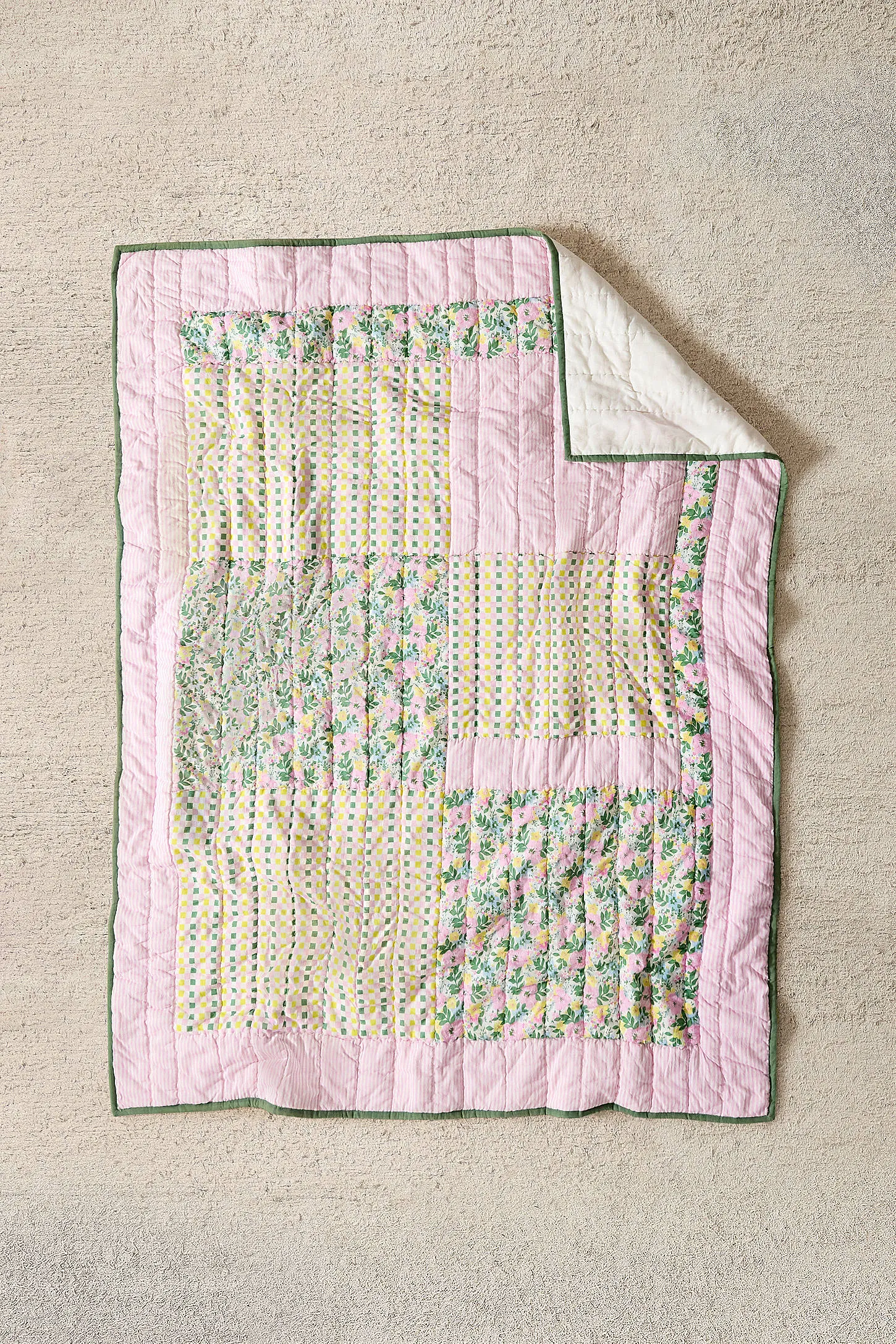 Pink & Green Patchwork Quilted Throw