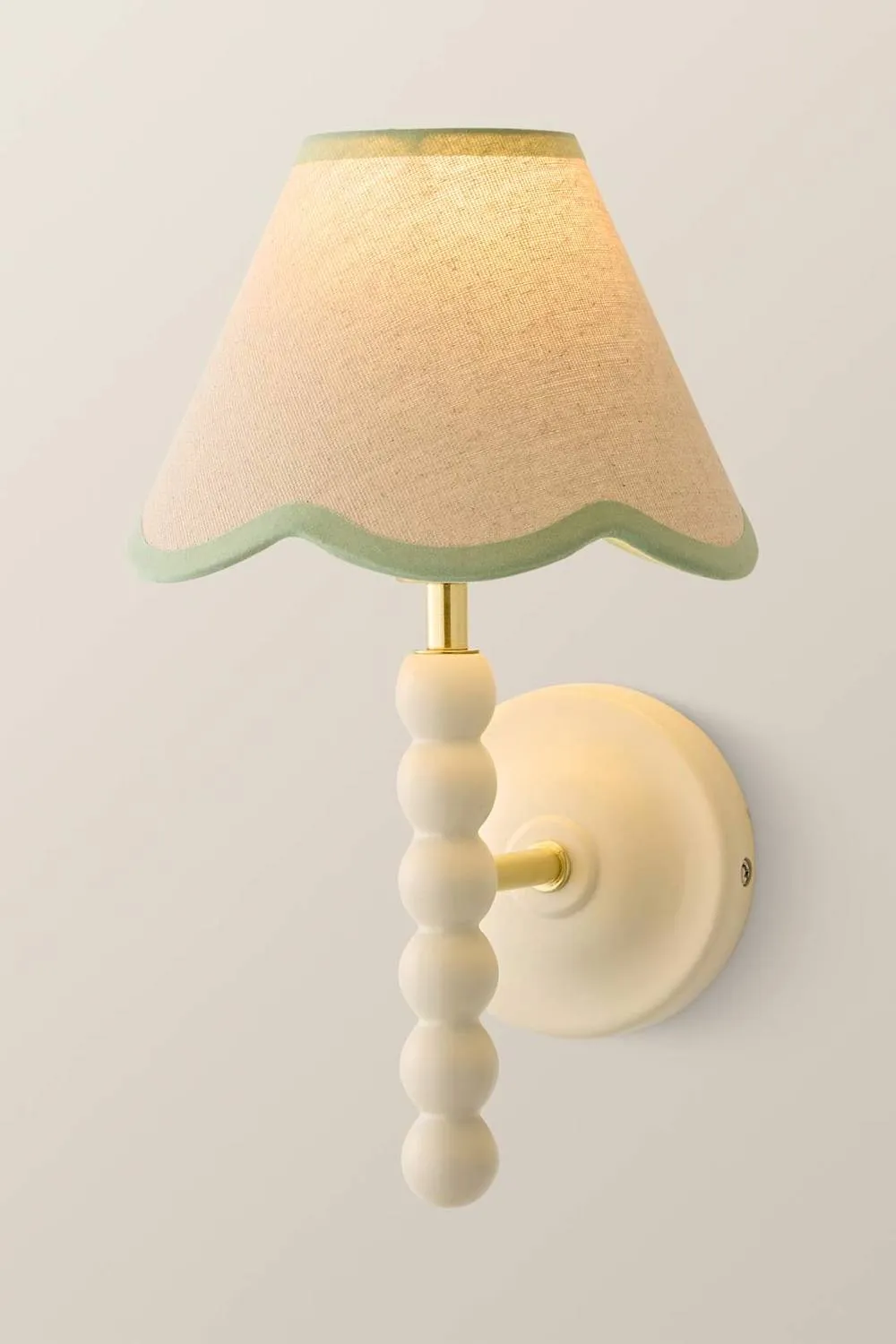 ValueLights Bobbins Cream Bobble Wall Light with Trim Linen Lamp Shade & Bulb in Pale Green 3