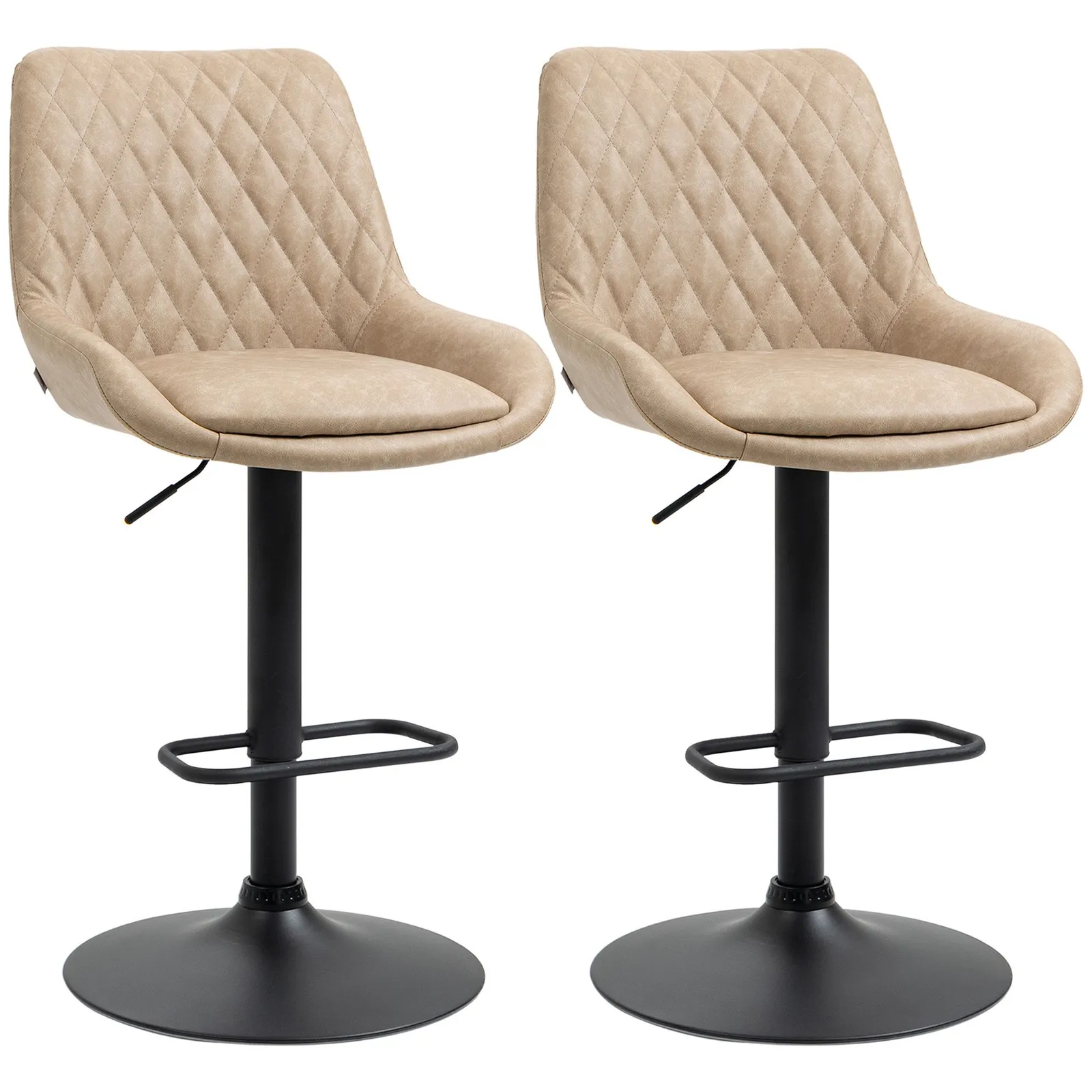 HOMCOM PU Leather Padded Bar Stools Set of 2 with Metal Base in Khaki 2