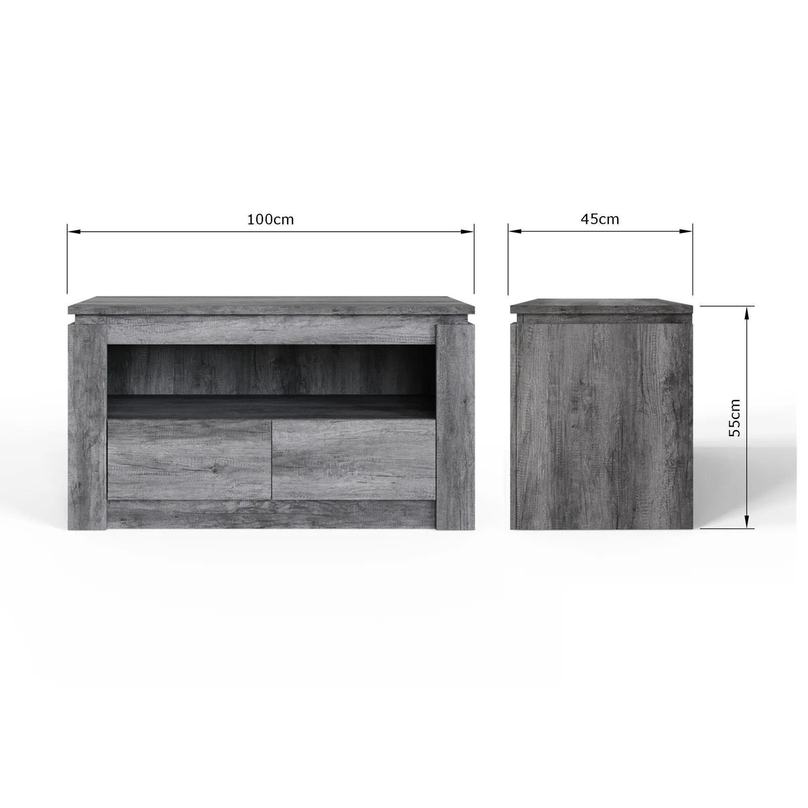 GFW Canyon 2 Drawer TV Unit in Charcoal 6