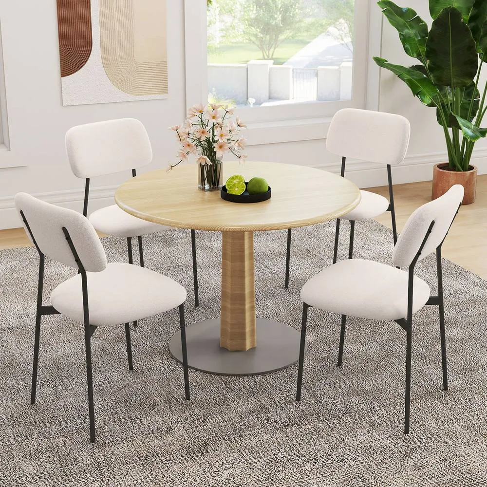 Costway Modern Dining Chair Set of 4 Linen Fabric Upholstered Chairs in Beige 4