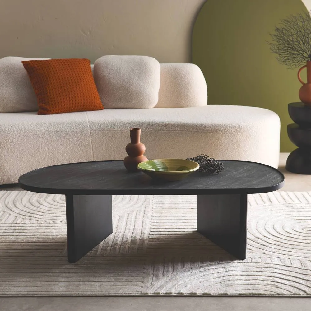 sweeek Oval coffee table mango wood & stone veneer in Black 3