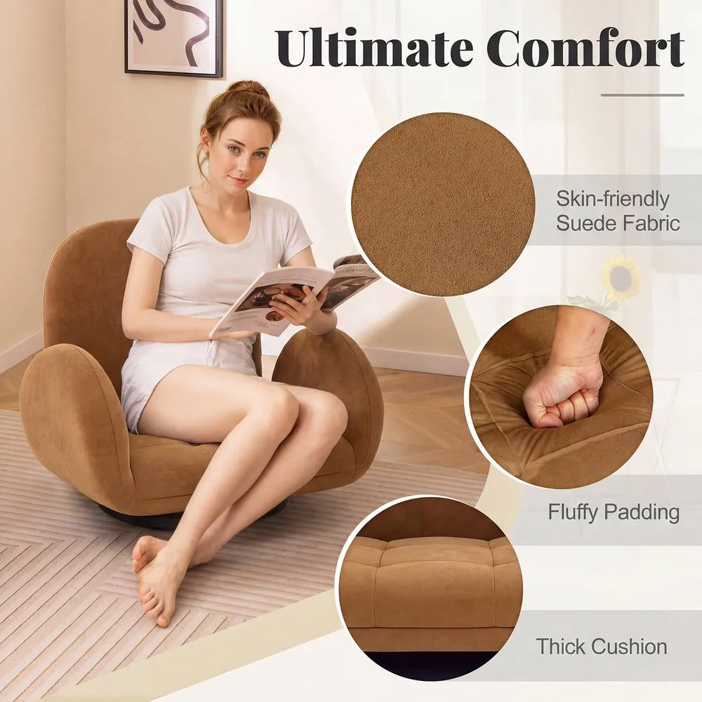 Costway Swivel Floor Chair Folding Gaming Chair Lazy Sofa Lounge Recliner in Brown 5